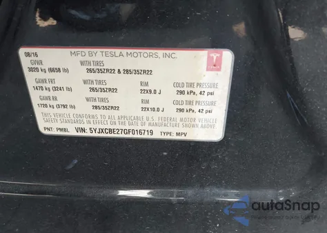 2016 Tesla Model X 60D/70D/75D/90D/P100D from USA, damaged, VIN 5YJXCBE27GF016719